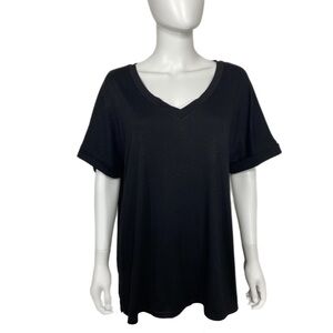 Topstype Women’s Black Casual Rolled Sleeve Tee